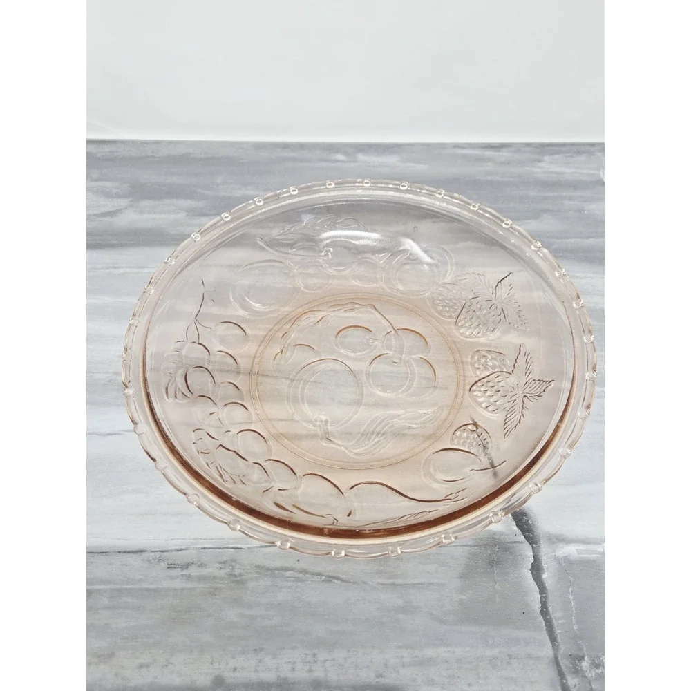 Vintage‎ Pink Glass Bowl KIG Indonesia Fruit Pattern Depression Glass